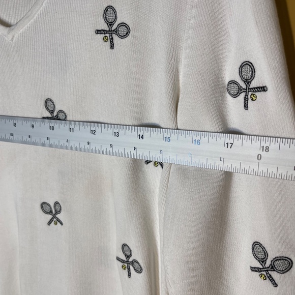 Tennis embriodered White V-Neck Top - Picture 7 of 8